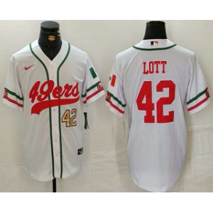 Men's San Francisco 49ers #42 Ronnie Lott Number White Mexico Cool Base Stitched Baseball Jersey