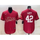 Men's San Francisco 49ers #42 Ronnie Lott Red Pinstripe With Patch Cool Base Stitched Baseball Jersey