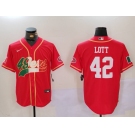 Men's San Francisco 49ers #42 Ronnie Lott Red With Patch Cool Base Stitched Baseball Jerseys