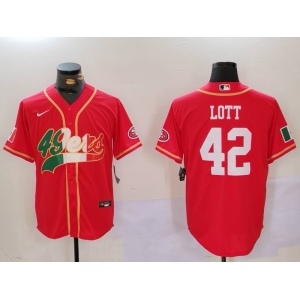 Men's San Francisco 49ers #42 Ronnie Lott Red With Patch Cool Base Stitched Baseball Jerseys