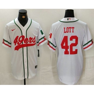 Men's San Francisco 49ers #42 Ronnie Lott White Mexico Cool Base Stitched Baseball Jersey