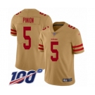 Men's San Francisco 49ers #5 Bradley Pinion Limited Gold Inverted Legend 100th Season Football Jersey