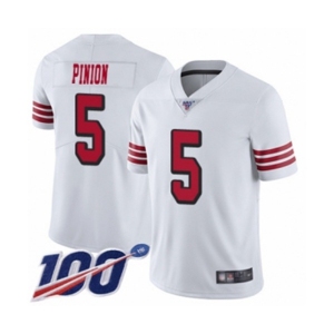 Men's San Francisco 49ers #5 Bradley Pinion Limited White Rush Vapor Untouchable 100th Season Football Jersey