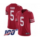 Men's San Francisco 49ers #5 Bradley Pinion Red Team Color Vapor Untouchable Limited Player 100th Season Football Jersey