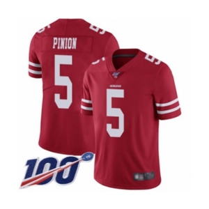 Men's San Francisco 49ers #5 Bradley Pinion Red Team Color Vapor Untouchable Limited Player 100th Season Football Jersey