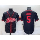 Men's San Francisco 49ers #5 Trey Lance Black Stitched Cool Base Nike Baseball Jersey