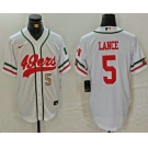 Men's San Francisco 49ers #5 Trey Lance Number White Mexico Cool Base Stitched Baseball Jersey