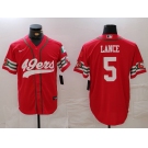 Men's San Francisco 49ers #5 Trey Lance Red Mexico Cool Base Stitched Baseball Jersey