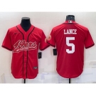 Men's San Francisco 49ers #5 Trey Lance Red Stitched Cool Base Nike Baseball Jersey