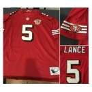 Men's San Francisco 49ers #5 Trey Lance Red Throwback With 75th Anniversary Vapor Untouchable Limited Stitched Jersey