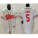 Men's San Francisco 49ers #5 Trey Lance White Mexico Cool Base Stitched Baseball Jersey