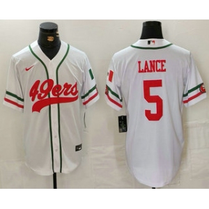 Men's San Francisco 49ers #5 Trey Lance White Mexico Cool Base Stitched Baseball Jersey