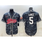 Men's San Francisco 49ers #5 Trey Lance White Name Grey Camo With Patch Cool Base Stitched Baseball Jersey