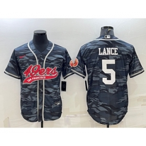 Men's San Francisco 49ers #5 Trey Lance White Name Grey Camo With Patch Cool Base Stitched Baseball Jersey
