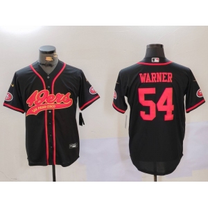 Men's San Francisco 49ers #54 Fred Warner Black With Patch Cool Base Stitched Baseball Jersey