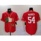 Men's San Francisco 49ers #54 Fred Warner Red With Patch Cool Base Stitched Baseball Jerseys