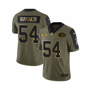 Men's San Francisco 49ers #54 Warner Scarlet 2021 Olive Camo Salute To Service Golden Limited Stitched Football Jersey