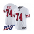 Men's San Francisco 49ers #74 Joe Staley Limited White Rush Vapor Untouchable 100th Season Football Jersey