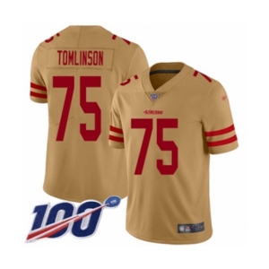 Men's San Francisco 49ers #75 Laken Tomlinson Limited Gold Inverted Legend 100th Season Football Jersey