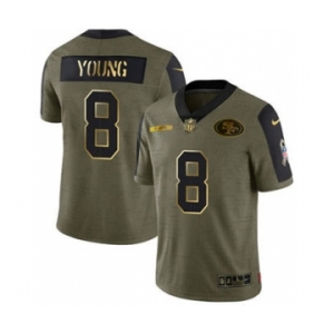 Men's San Francisco 49ers #8 Steve Young 2021 Olive Camo Salute To Service Golden Limited Stitched Football Jersey