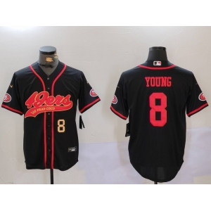 Men's San Francisco 49ers #8 Steve Young Black With Patch Cool Base Stitched Baseball Jersey