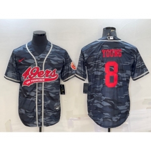 Men's San Francisco 49ers #8 Steve Young Grey Camo With Patch Cool Base Stitched Baseball Jersey