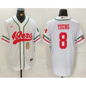 Men's San Francisco 49ers #8 Steve Young Number White Mexico Cool Base Stitched Baseball Jersey