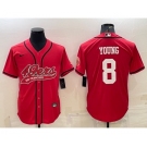 Men's San Francisco 49ers #8 Steve Young Red With Patch Cool Base Stitched Baseball Jersey