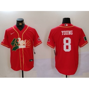 Men's San Francisco 49ers #8 Steve Young Red With Patch Cool Base Stitched Baseball Jerseys