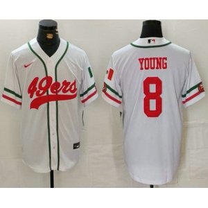 Men's San Francisco 49ers #8 Steve Young White Mexico Cool Base Stitched Baseball Jersey