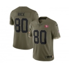 Men's San Francisco 49ers #80 Jerry Rice 2022 Olive Salute To Service Limited Stitched Jersey