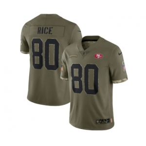 Men's San Francisco 49ers #80 Jerry Rice 2022 Olive Salute To Service Limited Stitched Jersey