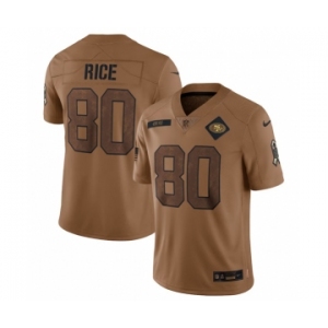 Men's San Francisco 49ers #80 Jerry Rice 2023 Brown Salute To Service Limited Football Stitched Jersey
