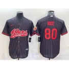 Men's San Francisco 49ers #80 Jerry Rice Black Pinstripe With Patch Cool Base Stitched Baseball Jersey