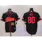 Men's San Francisco 49ers #80 Jerry Rice Black With Patch Cool Base Stitched Baseball Jerseys