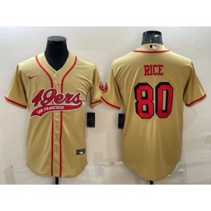 Men's San Francisco 49ers #80 Jerry Rice Gold Color Rush With Patch Cool Base Stitched Baseball Jersey