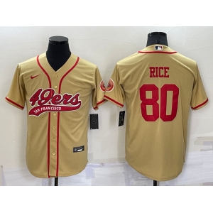 Men's San Francisco 49ers #80 Jerry Rice Gold Stitched Cool Base Nike Baseball Jersey