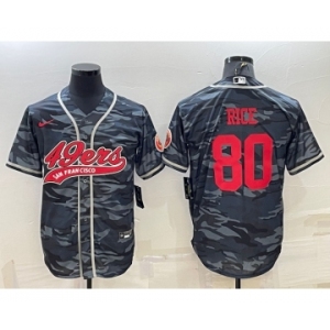 Men's San Francisco 49ers #80 Jerry Rice Grey Camo With Patch Cool Base Stitched Baseball Jersey