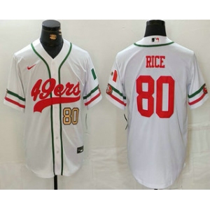 Men's San Francisco 49ers #80 Jerry Rice Number White Mexico Cool Base Stitched Baseball Jersey