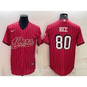 Men's San Francisco 49ers #80 Jerry Rice Red Pinstripe Color Rush With Patch Cool Base Stitched Baseball Jersey