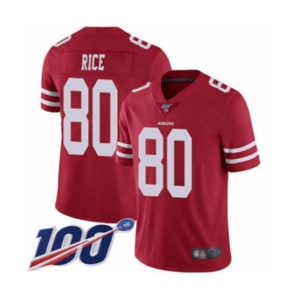 Men's San Francisco 49ers #80 Jerry Rice Red Team Color Vapor Untouchable Limited Player 100th Season Football Jersey