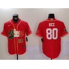 Men's San Francisco 49ers #80 Jerry Rice Red With Patch Cool Base Stitched Baseball Jersey