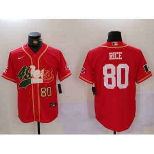 Men's San Francisco 49ers #80 Jerry Rice Red With Patch Cool Base Stitched Baseball Jersey