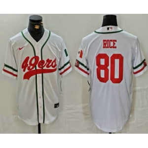 Men's San Francisco 49ers #80 Jerry Rice White Mexico Cool Base Stitched Baseball Jersey