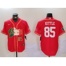 Men's San Francisco 49ers #85 George Kittle Red With Patch Cool Base Stitched Baseball Jersey