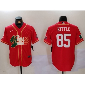 Men's San Francisco 49ers #85 George Kittle Red With Patch Cool Base Stitched Baseball Jerseys