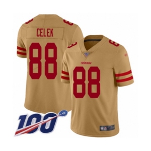 Men's San Francisco 49ers #88 Garrett Celek Limited Gold Inverted Legend 100th Season Football Jersey