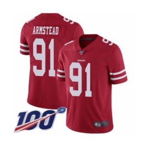 Men's San Francisco 49ers #91 Arik Armstead Red Team Color Vapor Untouchable Limited Player 100th Season Football Jersey