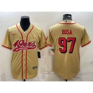 Men's San Francisco 49ers #97 Nick Bosa Gold Color Rush With Patch Cool Base Stitched Baseball Jersey