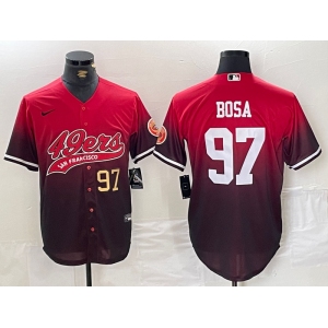 Men's San Francisco 49ers #97 Nick Bosa Red Black With Patch Cool Base Baseball Stitched Jerseys